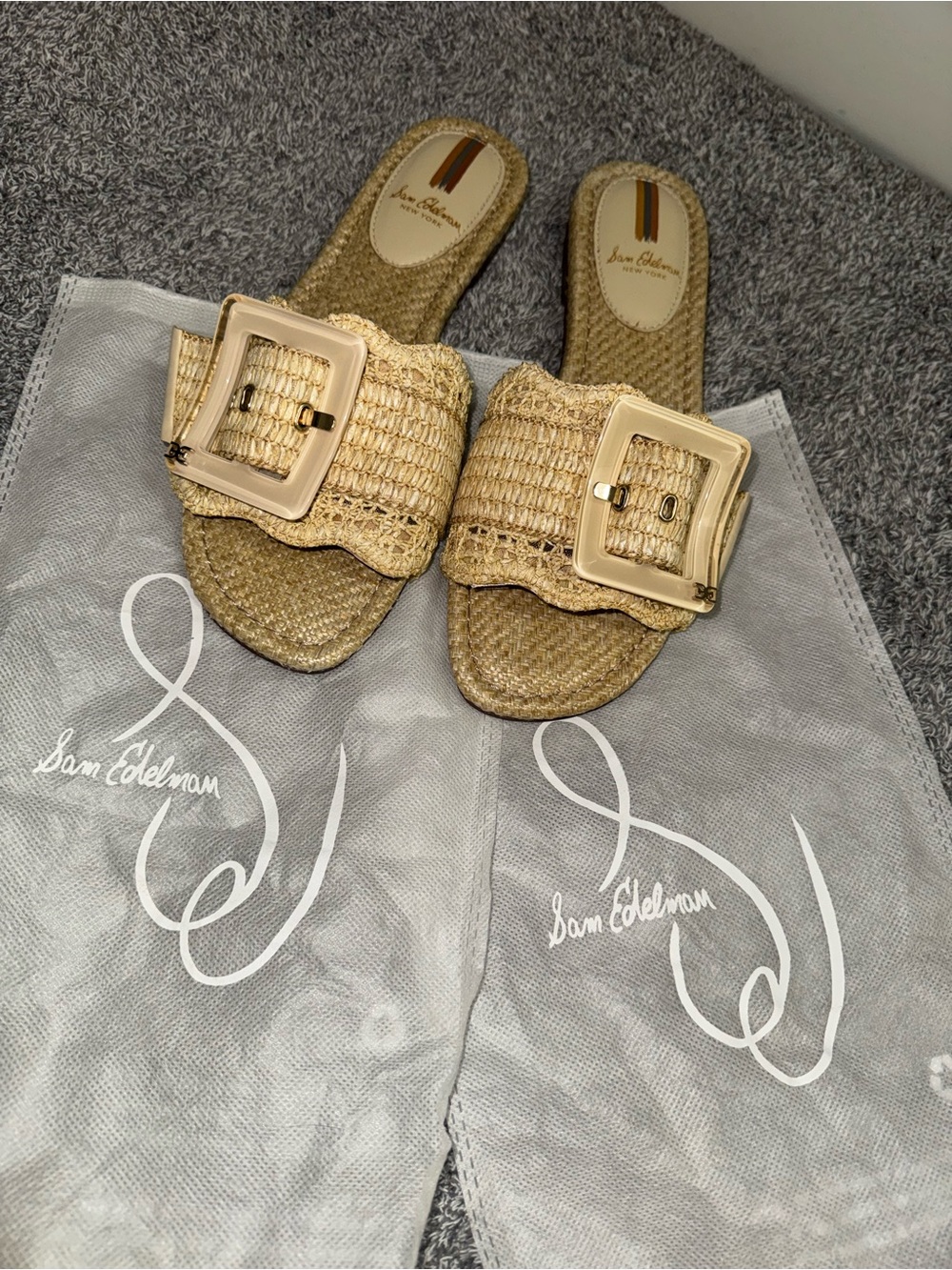 Sam Edelman Bambi Raffia Buckle Sandal in Natural size 8